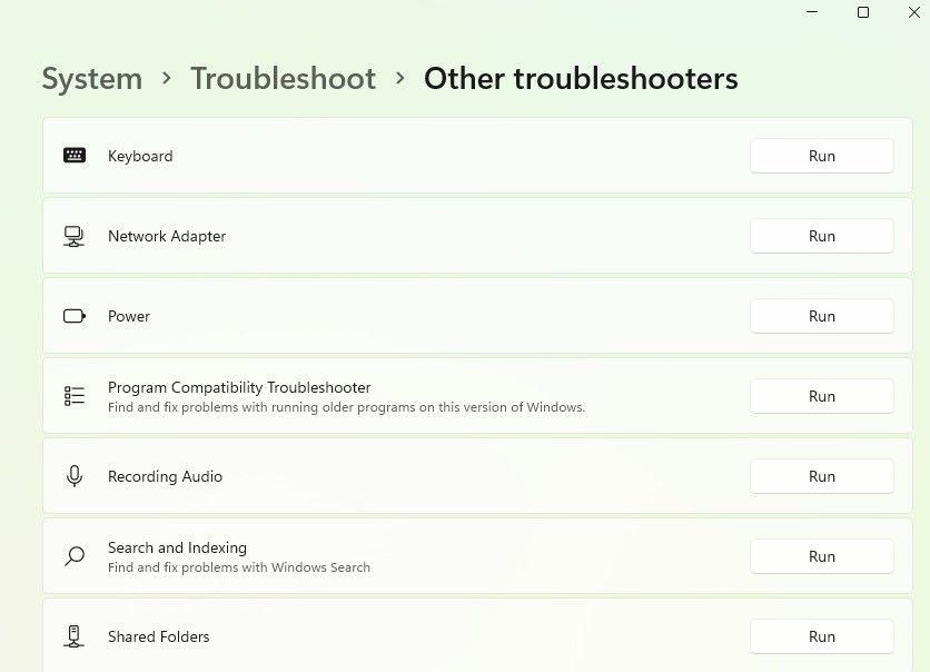 running the keyboard troubleshooter