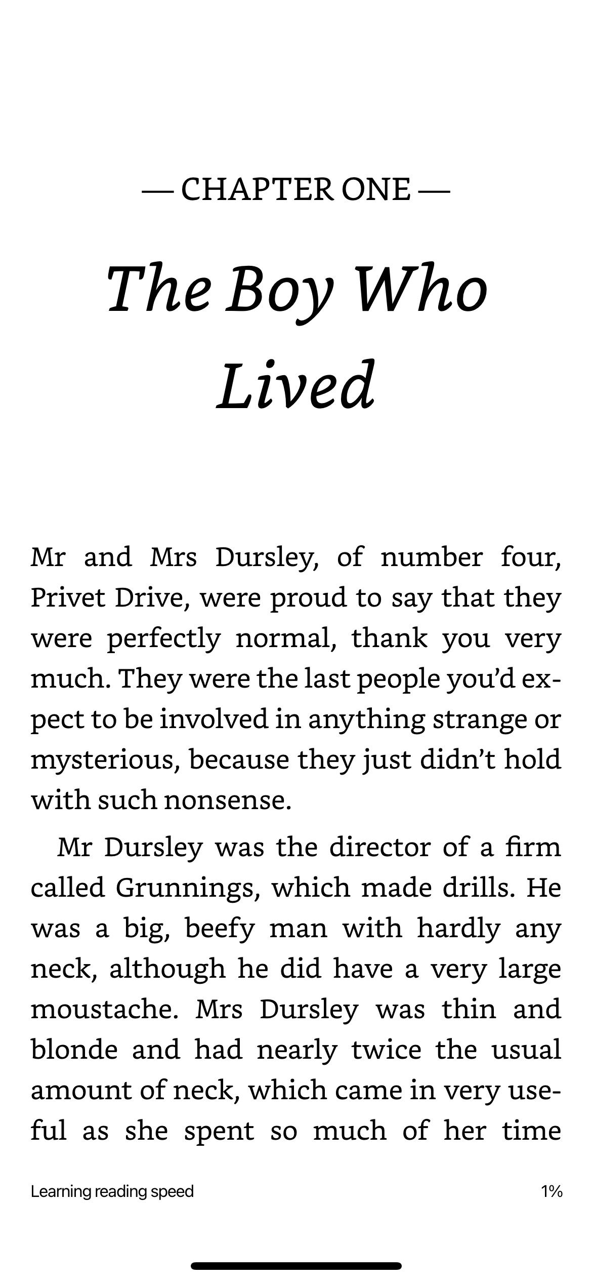chapter one of harry potter book on kindle app