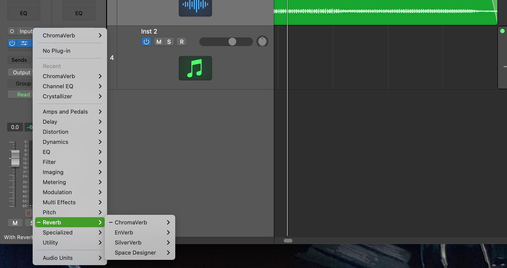 A screenshot showing the audio plugin menu.