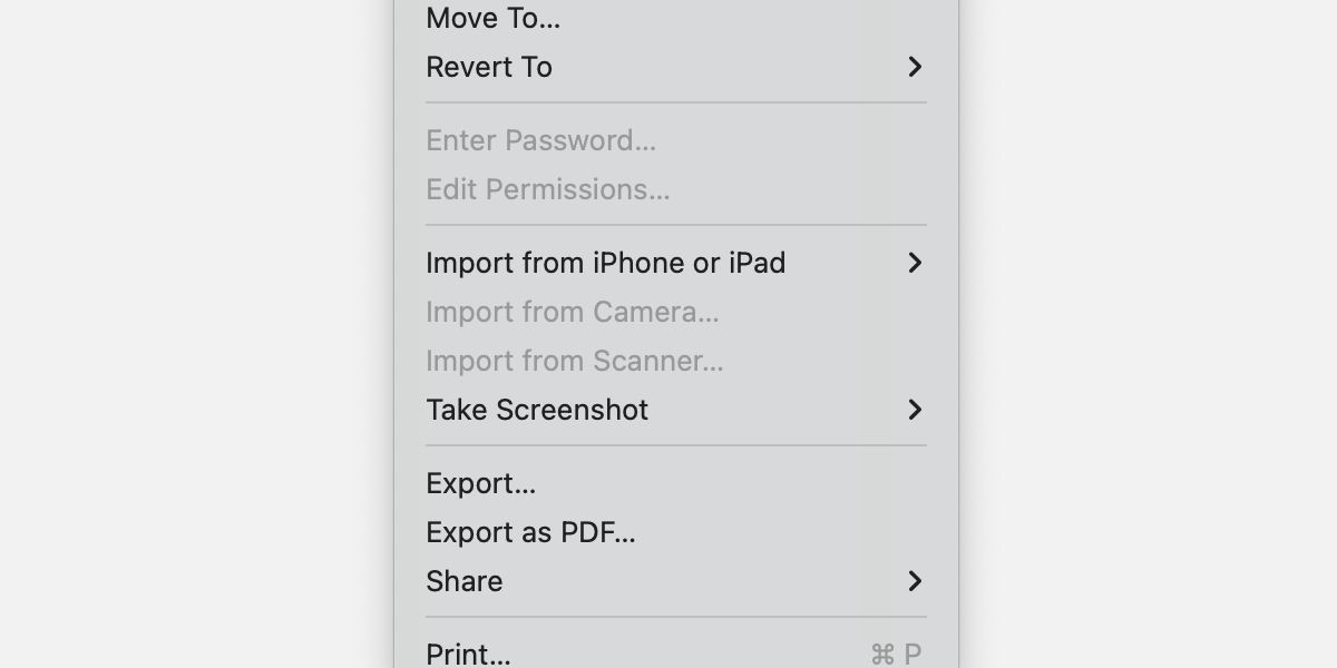 Mac Preview file menu with export options