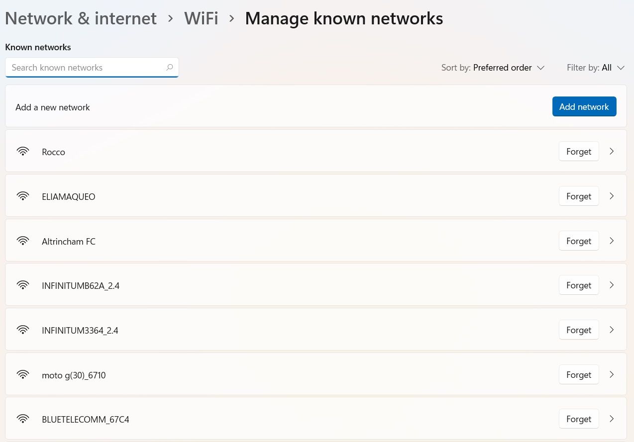 manage known networks