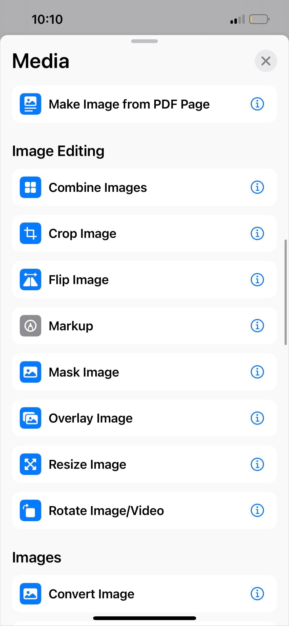media tab in iphone shortcuts app