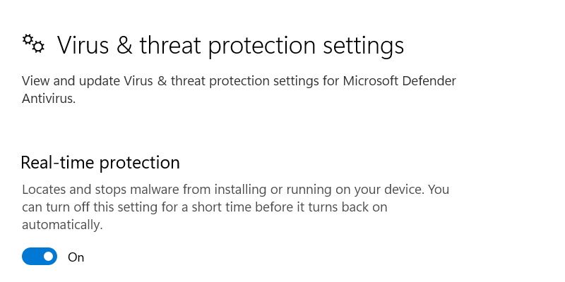 Microsoft Defender real-time protection turned on.