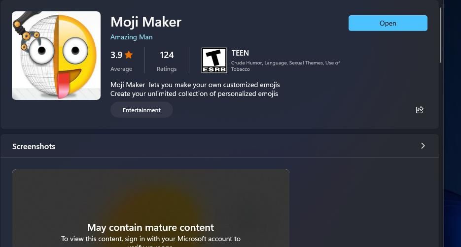 The Moji Maker app in Microsoft Store