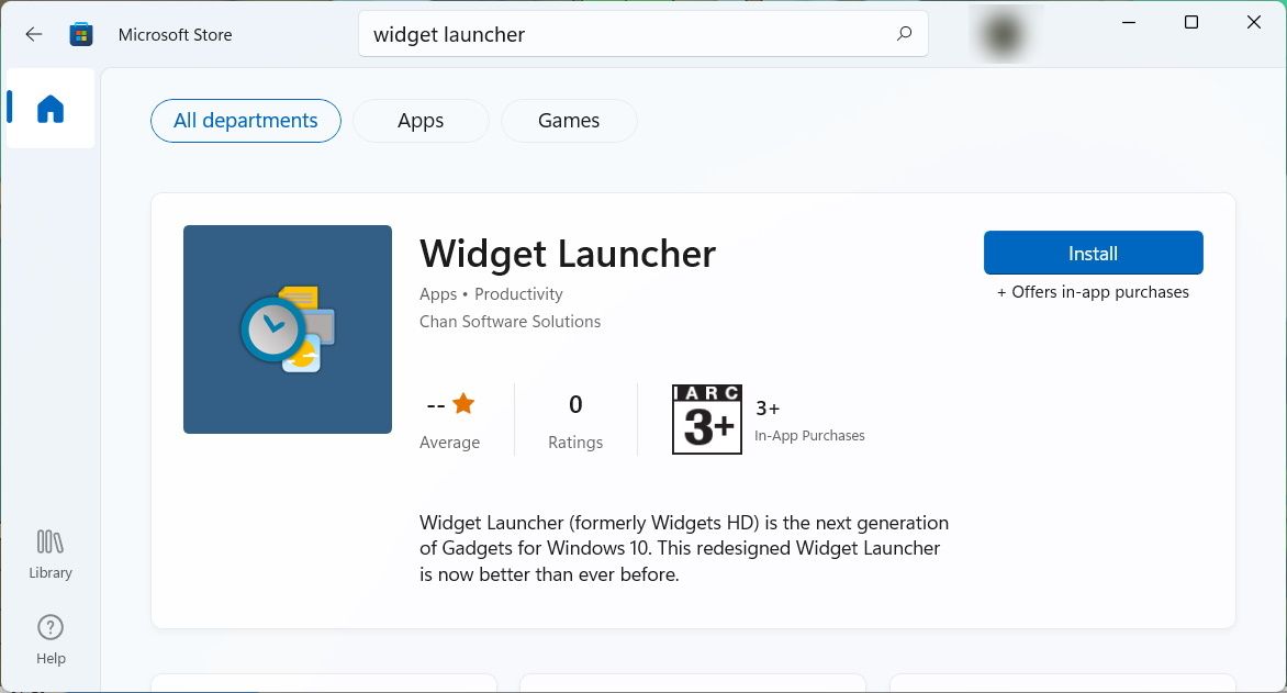 the widget launcher app in the microsoft store on windows 11