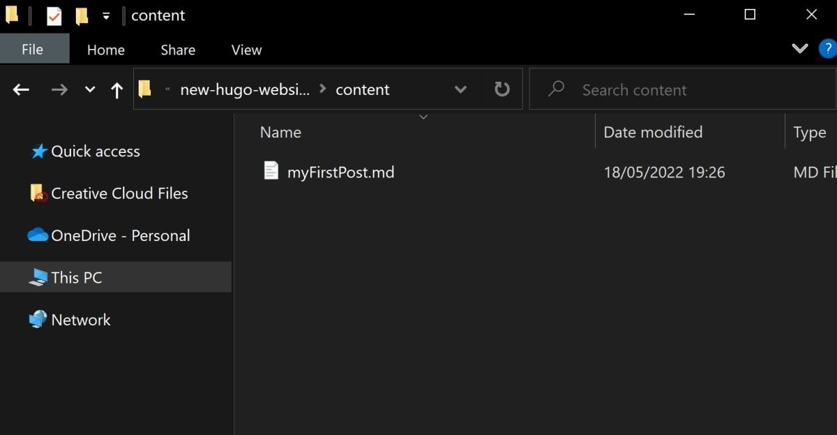 Create a myFirstPost markdown file in the content folder