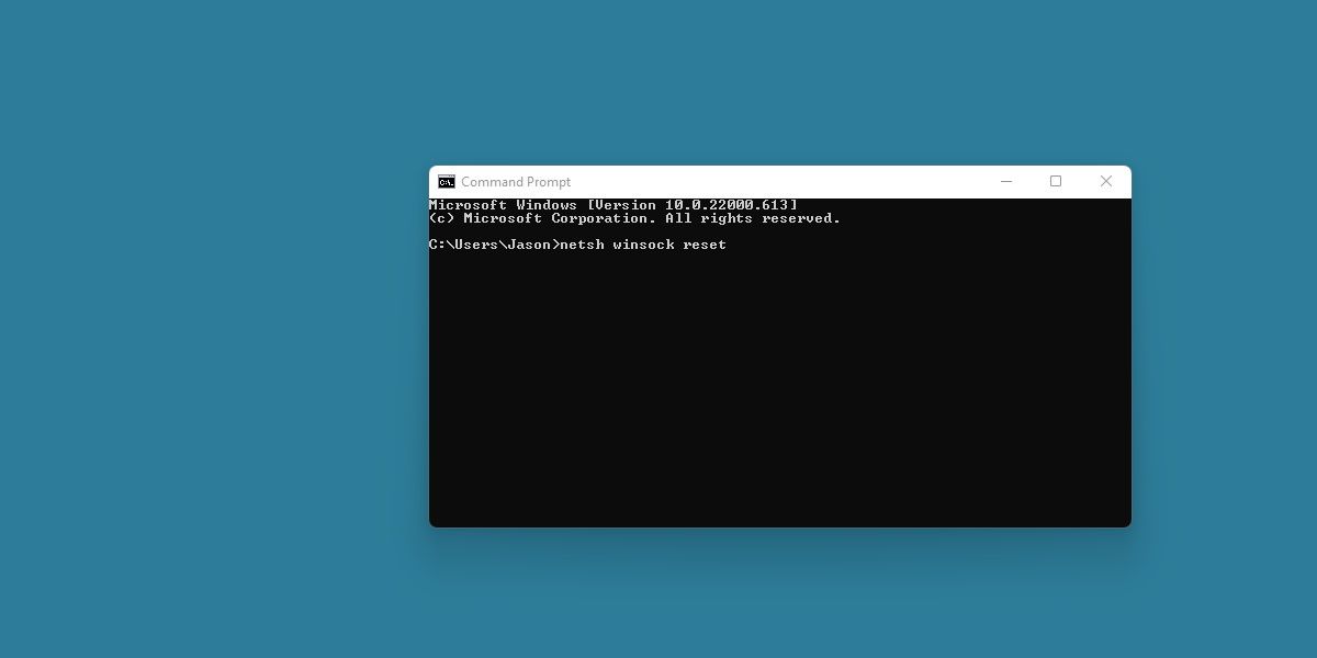 screenshot of cmd with netsh winsock reset command