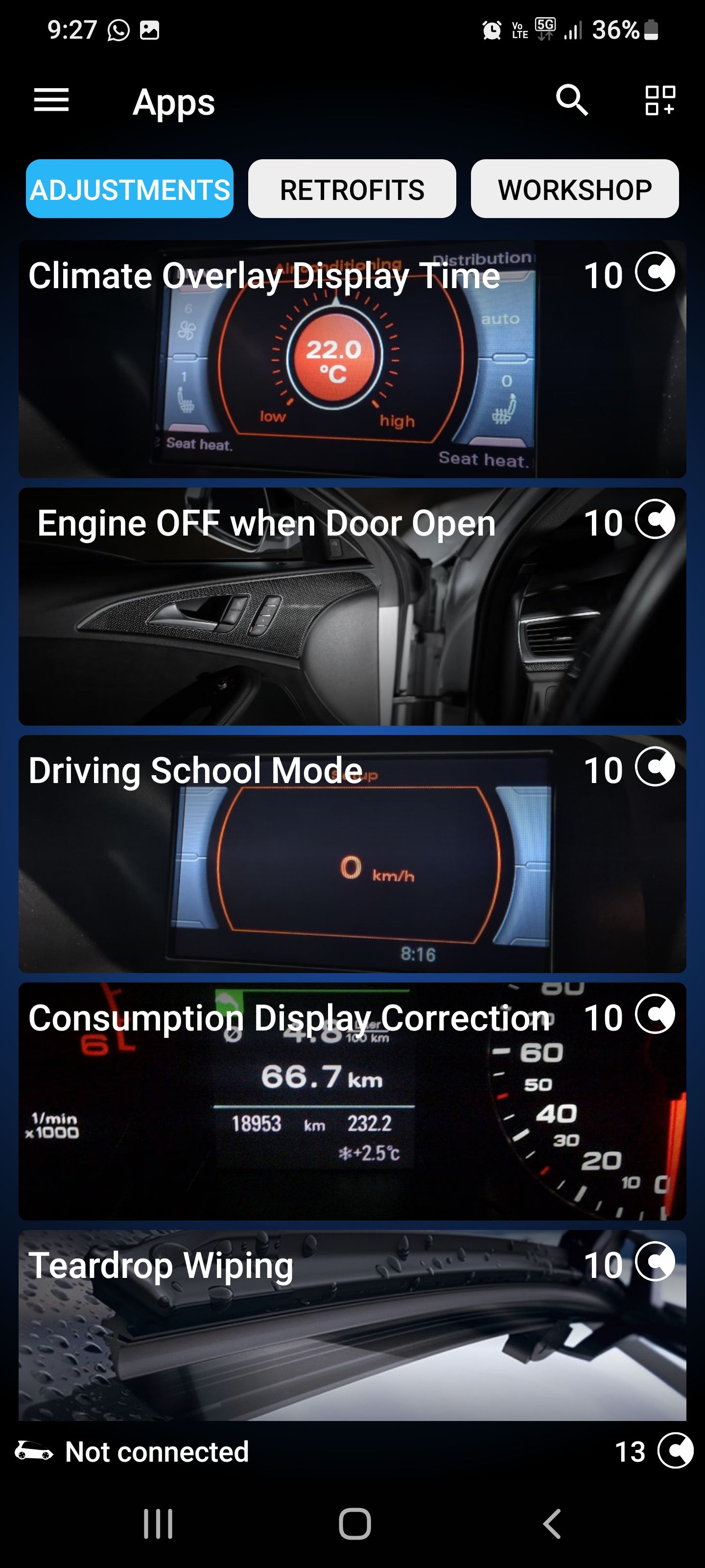 screenshot of OBDeleven app showing Apps menu