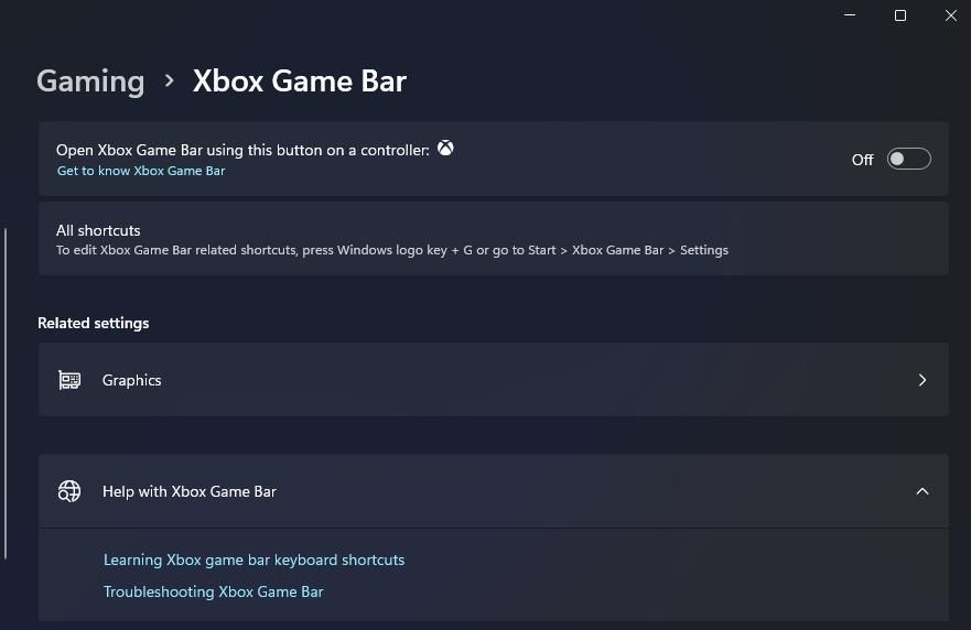 The Open Xbox Game Bar option