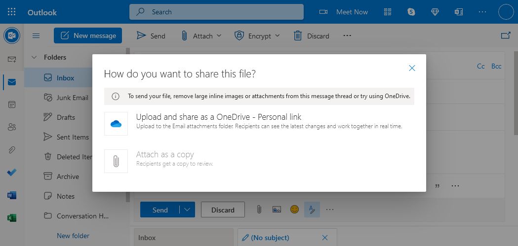 outlook how to share this file prompt