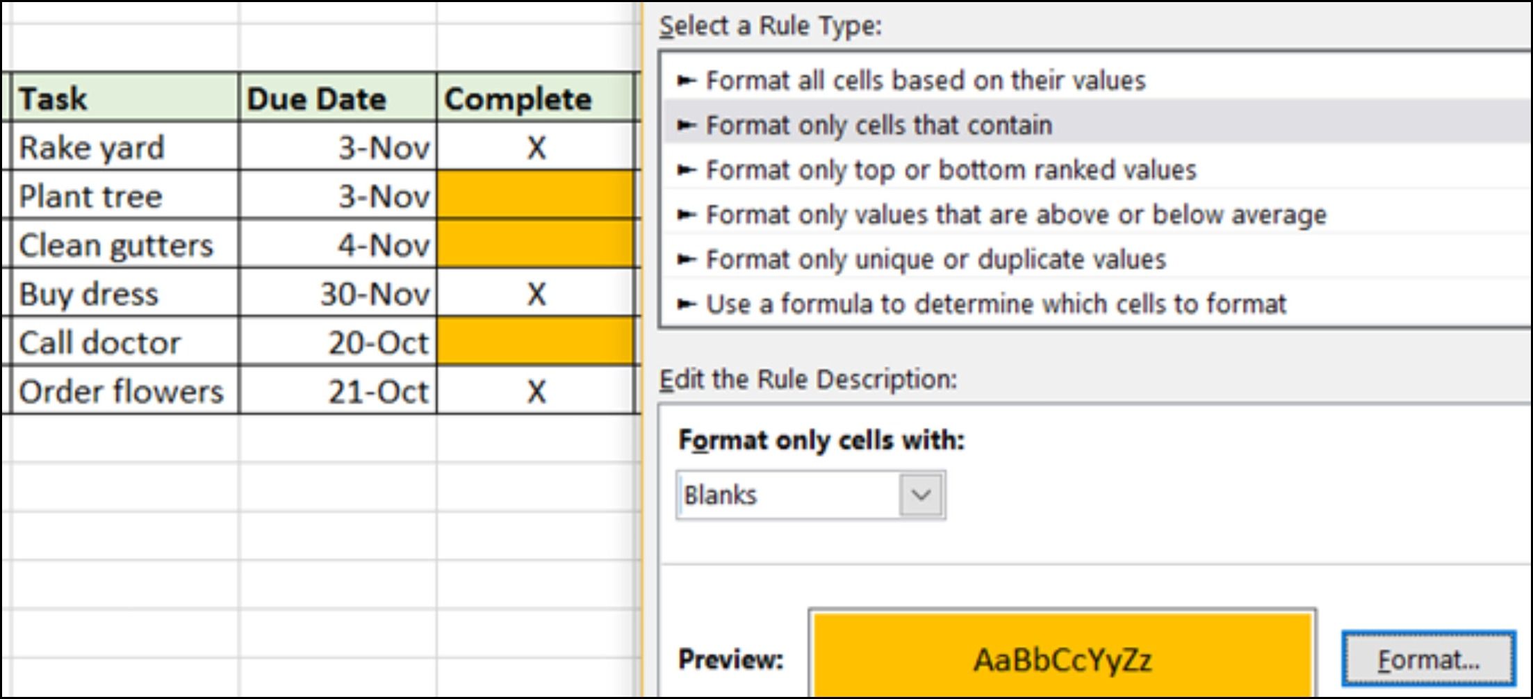 Using Conditional Formatting to check items in to-do lists