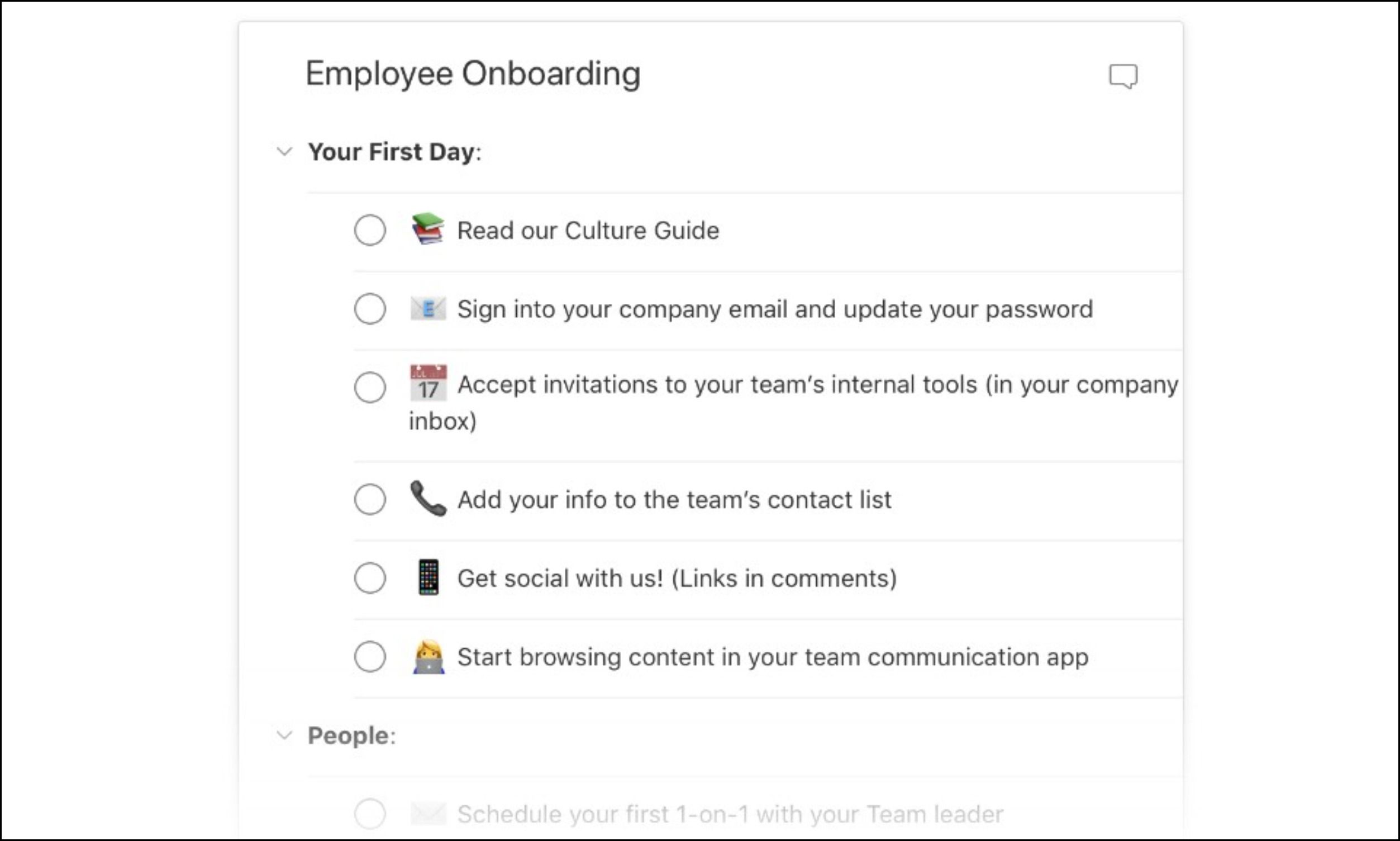 Employee onboarding checklist template