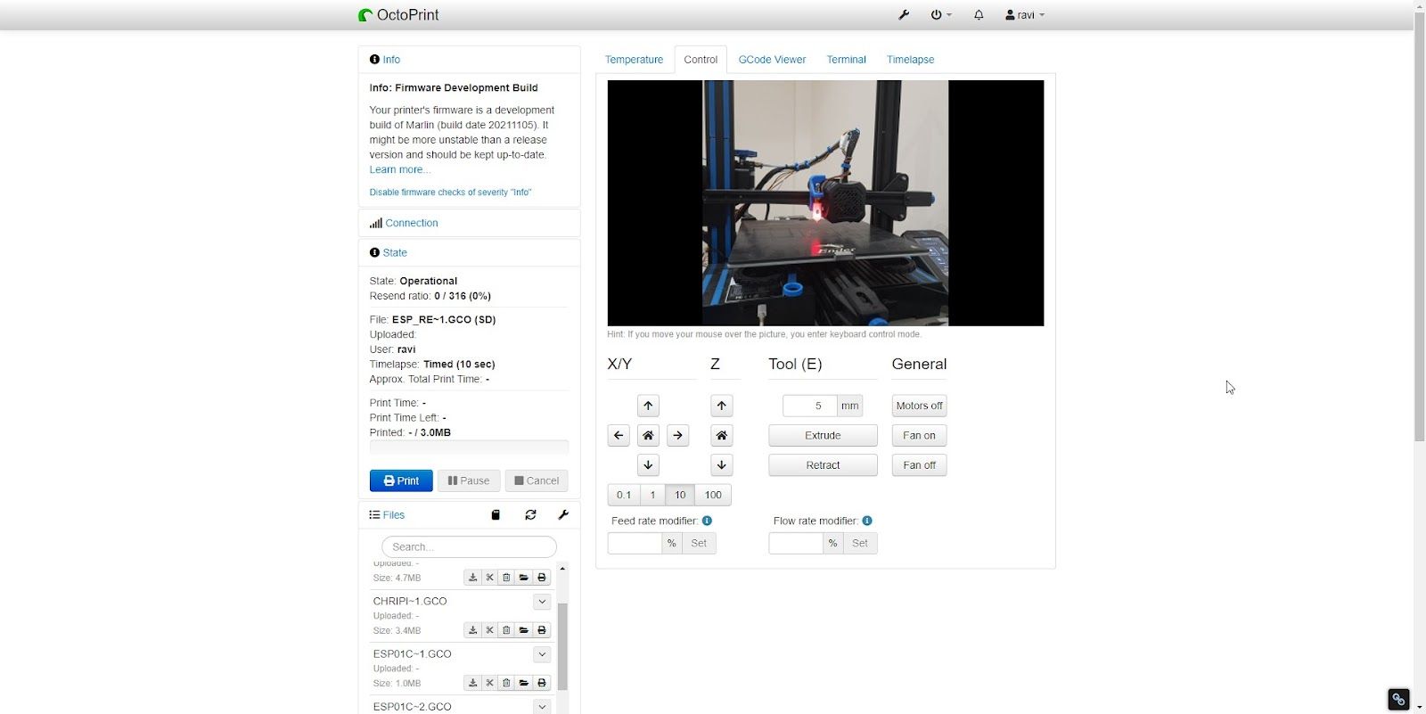 perform auto homing using octoprint web interface