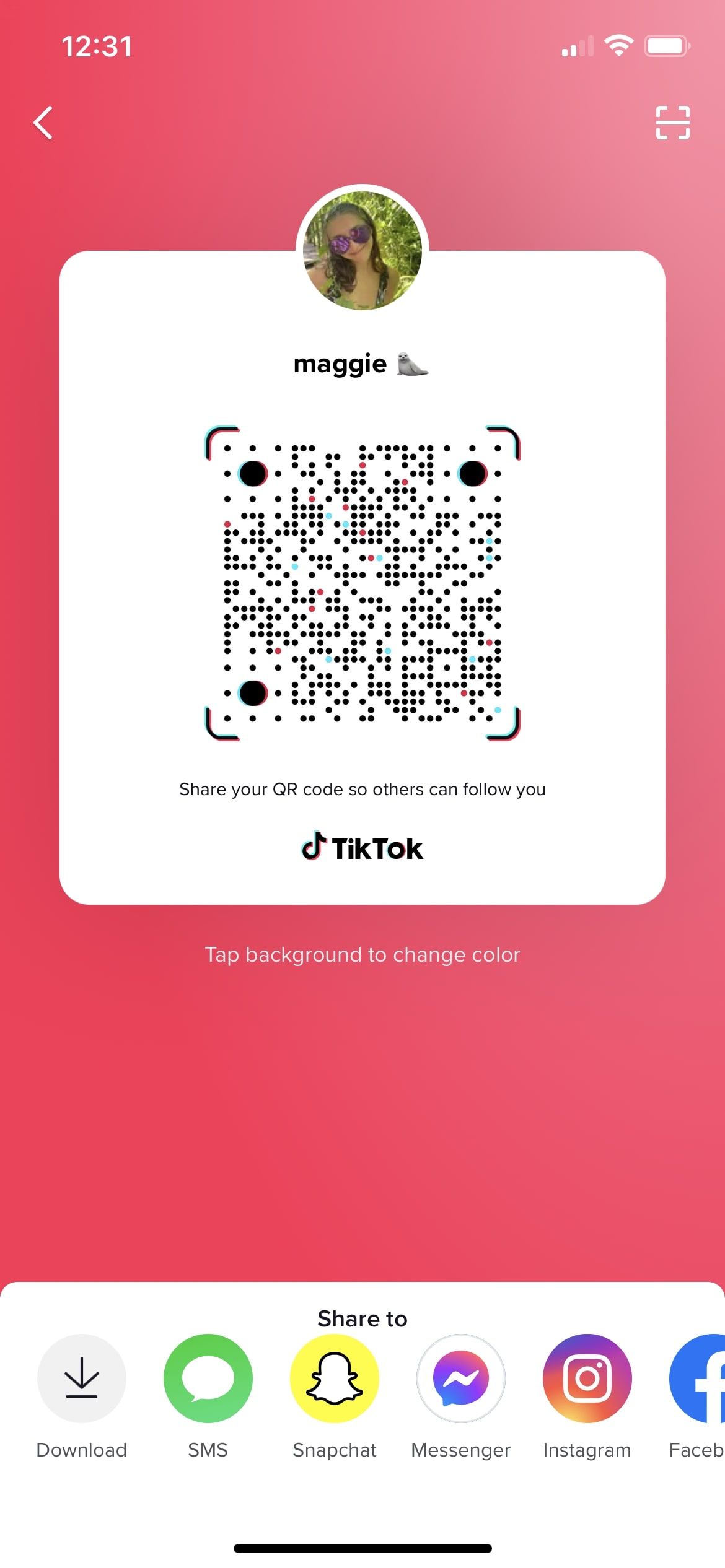 Screenshot of personal QR code from TikTok