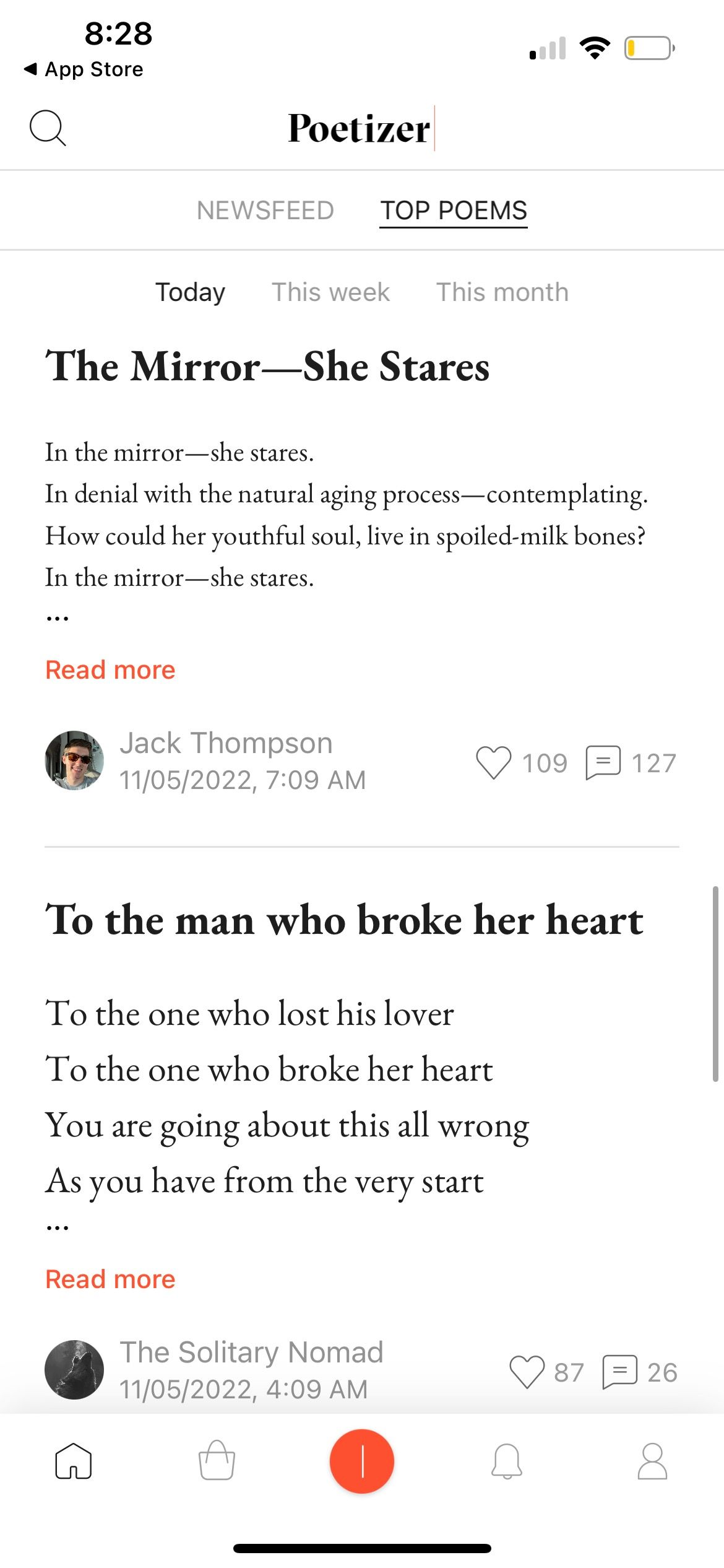 top daily poems on poetizer app