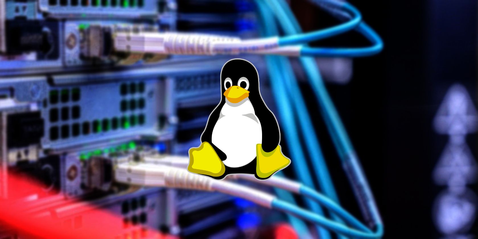 linux tux on a background image with servers