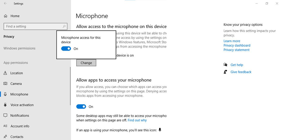 Windows 10 microphone settings