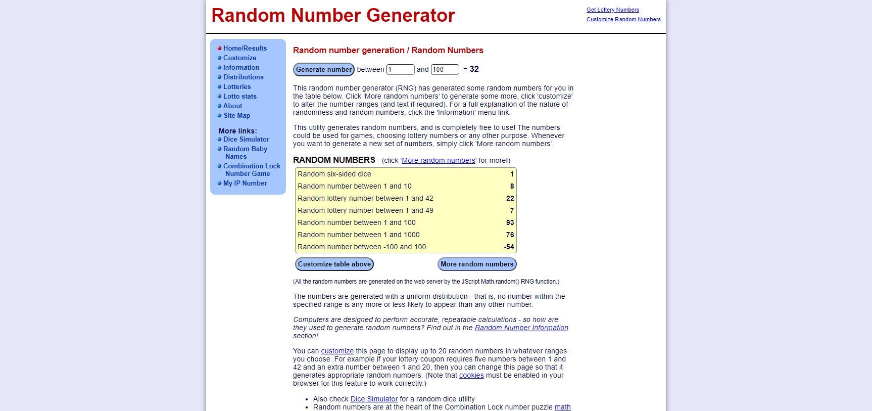 تصویری از تولید کننده اعداد تصادفی randomnumbergenerator.com در حال استفاده