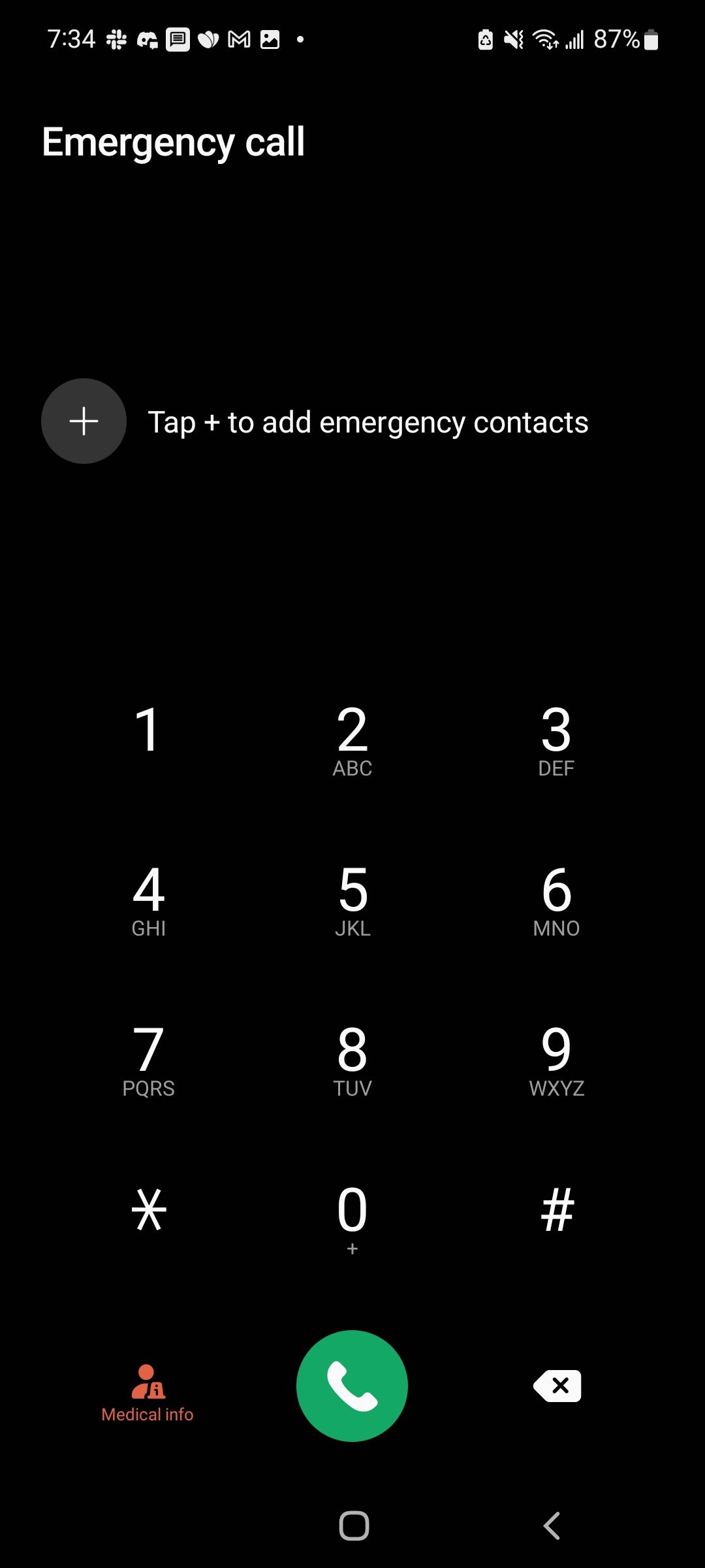Android Emergency Call screen.