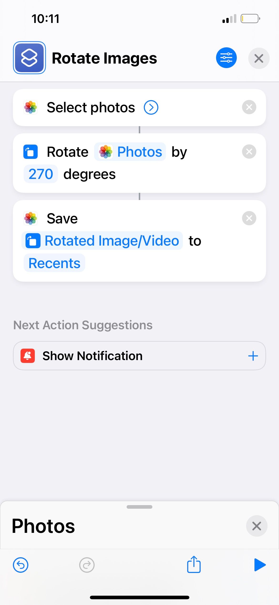 shortcut to batch rotate image on iphone 