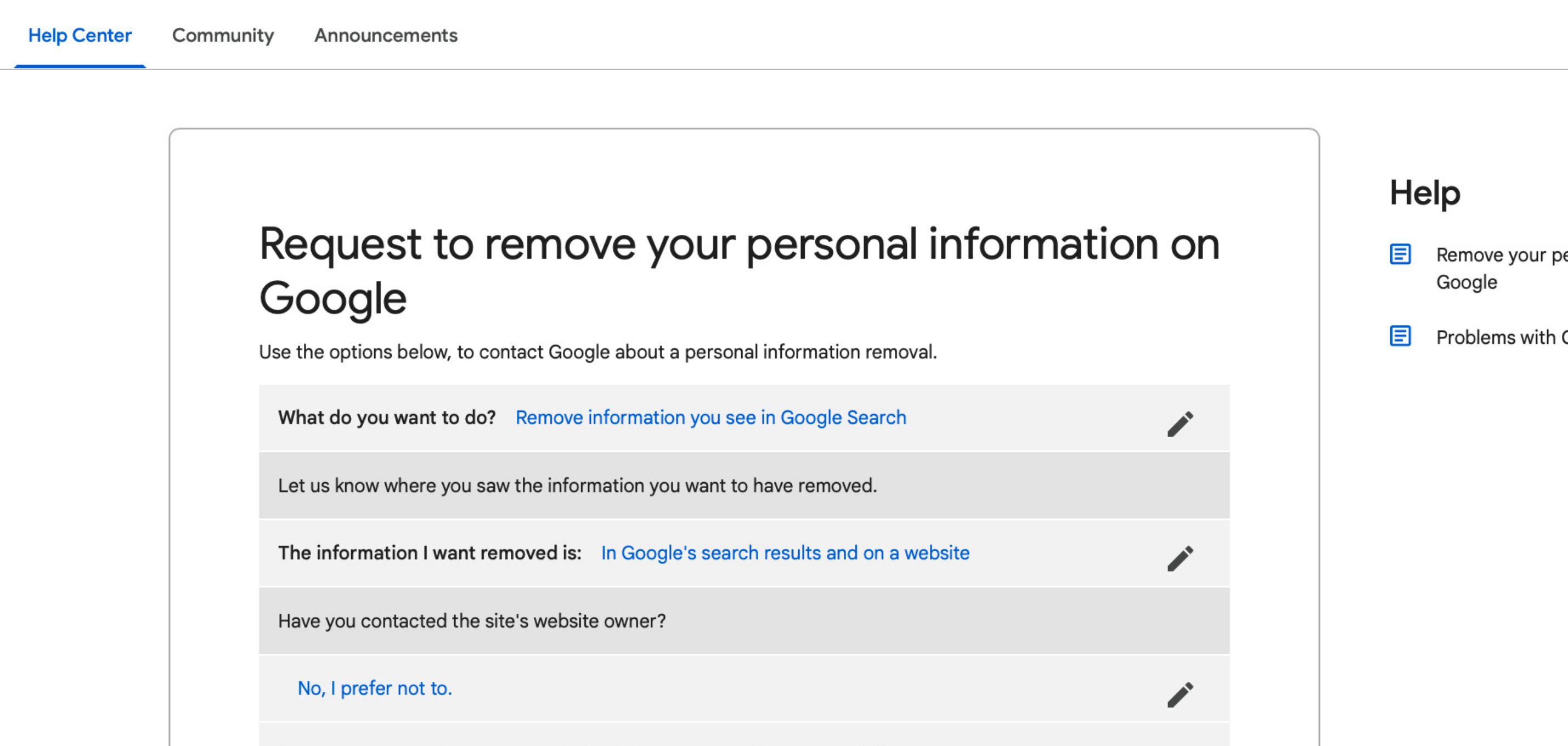 Request to remove your personal information on Google Search
