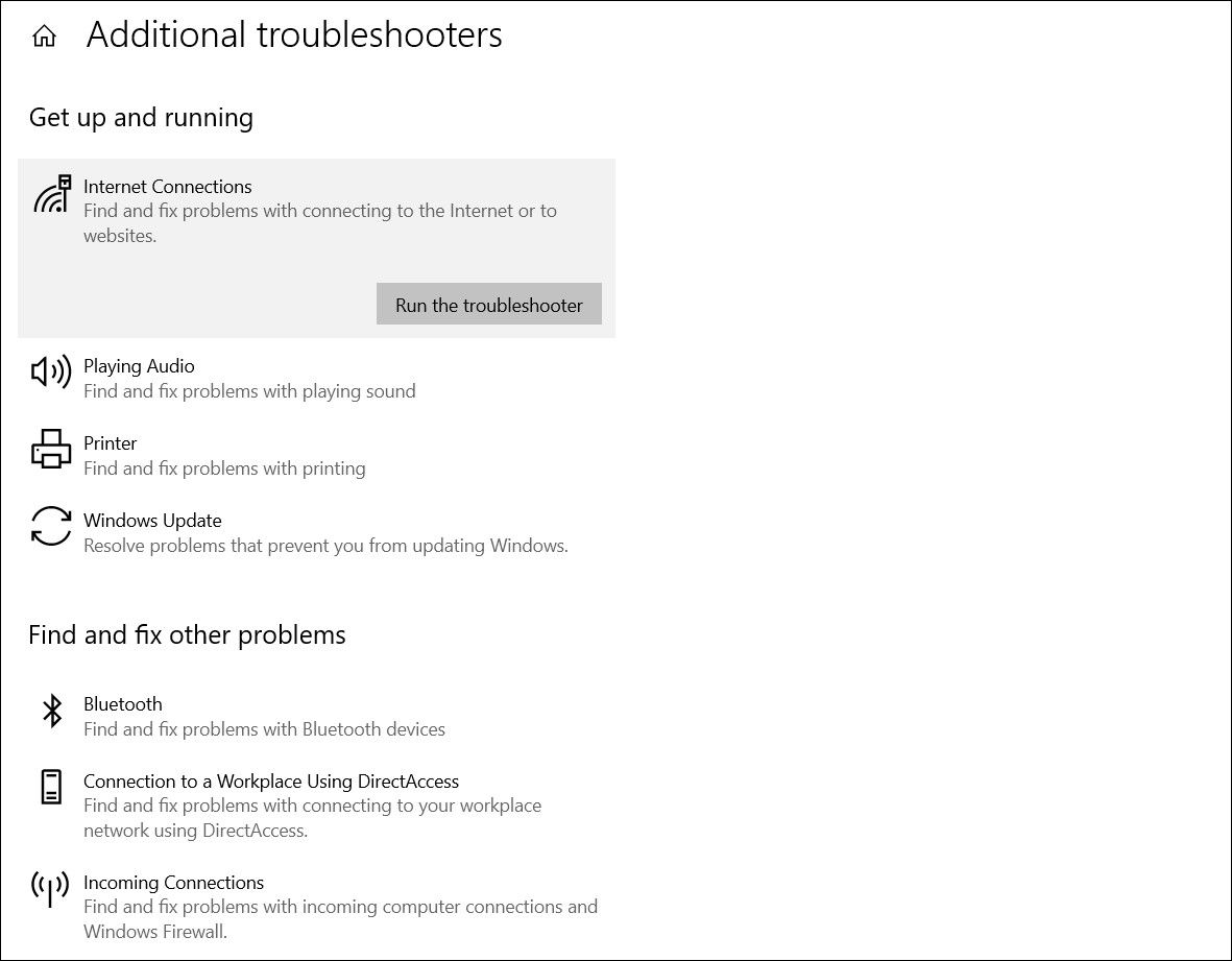 Additional troubleshooters list