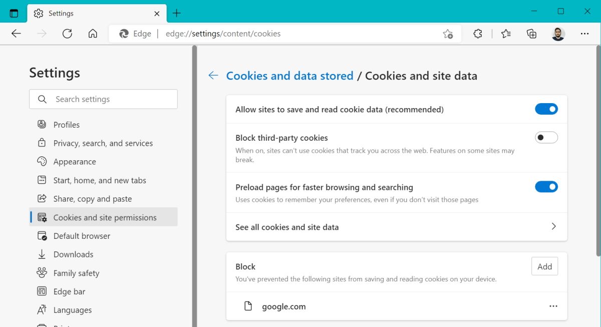 Cookies and site data saving options