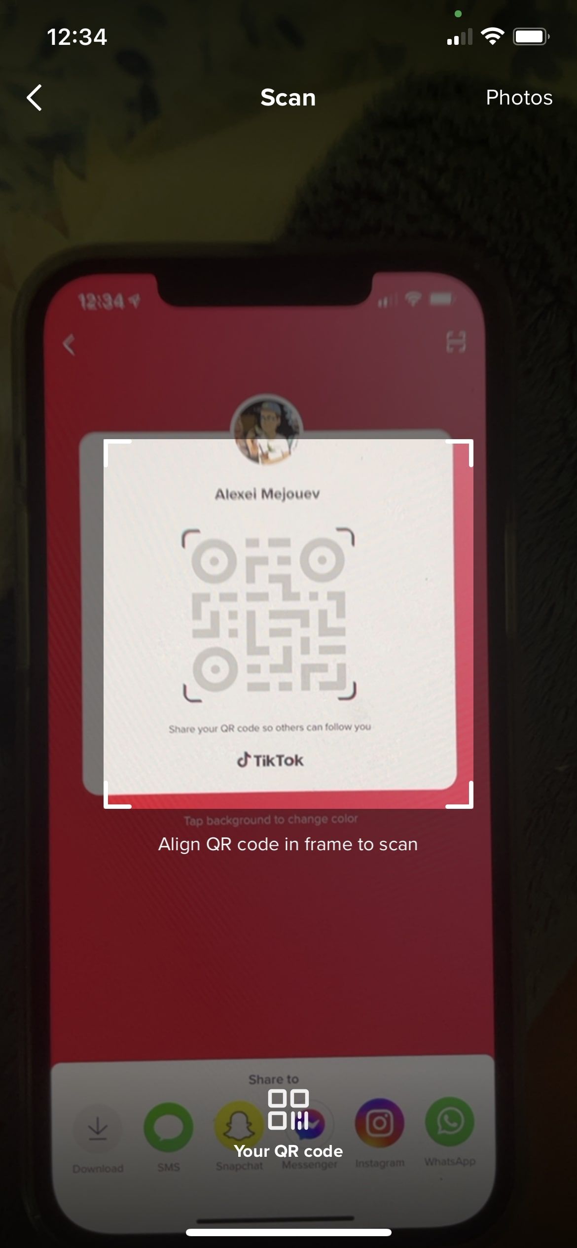 Screenshot scanning someone else's QR code on TikTok