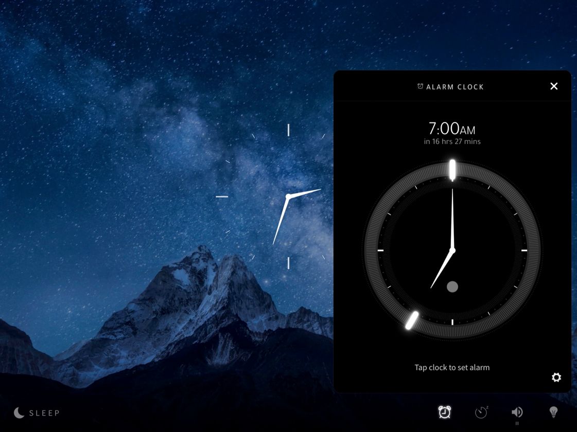screenshot of Portal app showing the alarm feature over a night mountain location 7
