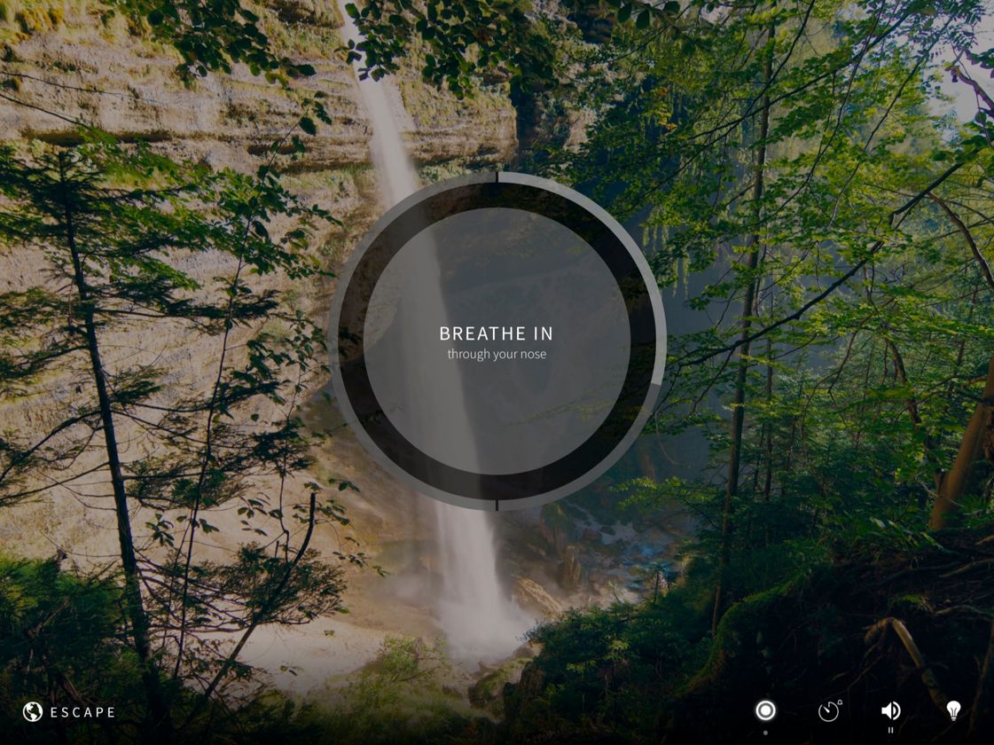 screenshot of Portal app showing the meditation feature over a waterfall location 5