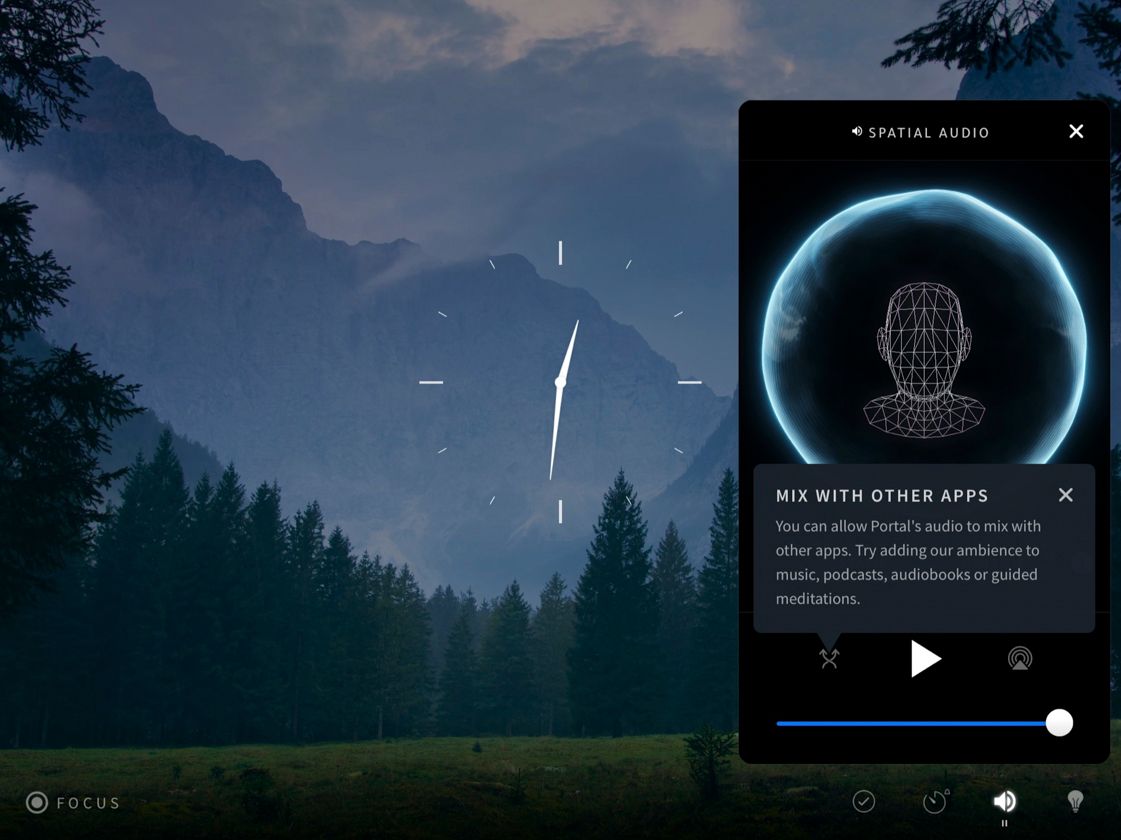 screenshot of Portal app showing the spatial audio feature over a mountain valley location 8