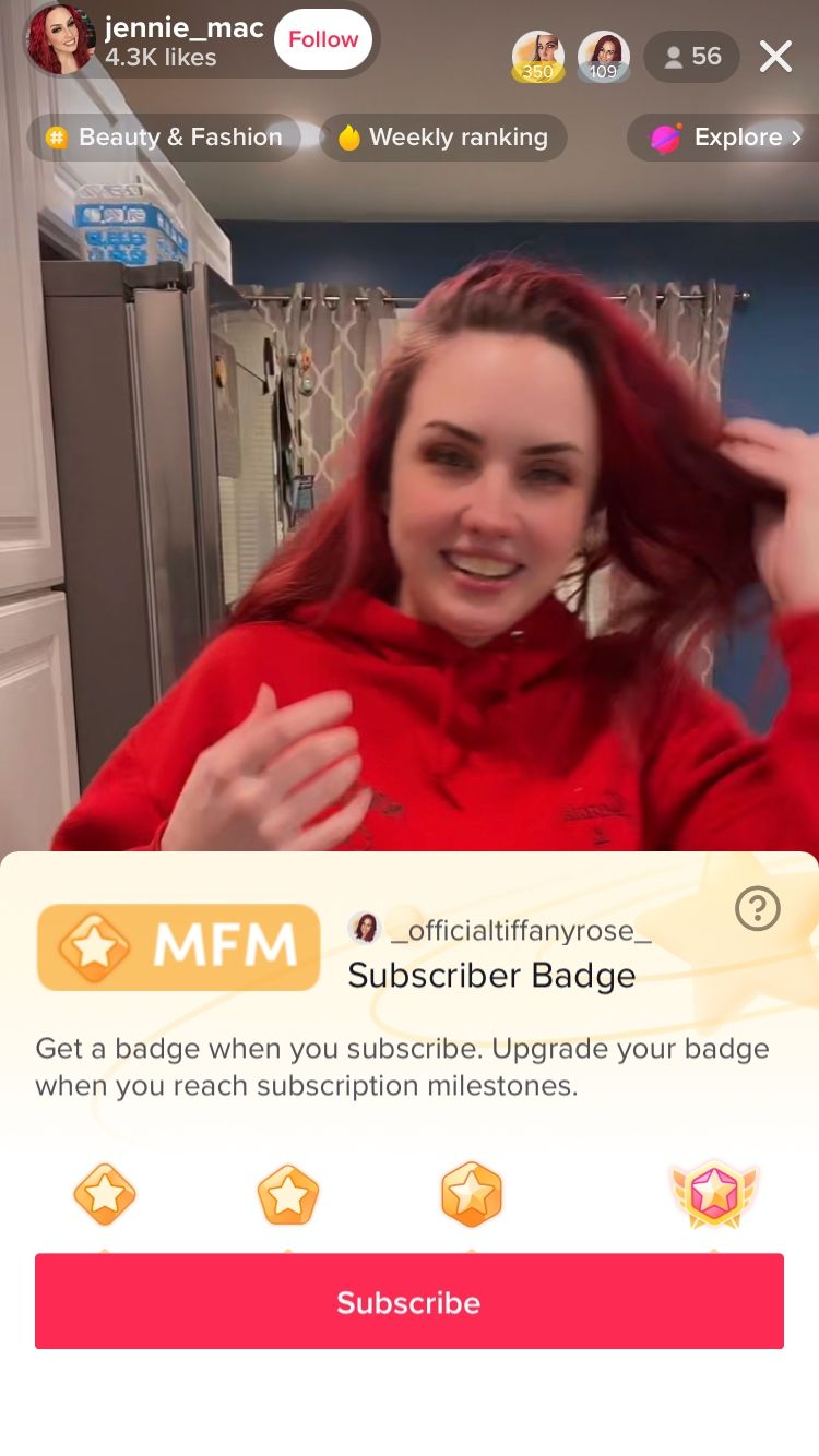 screenshot of creator subscriber badge on tiktok