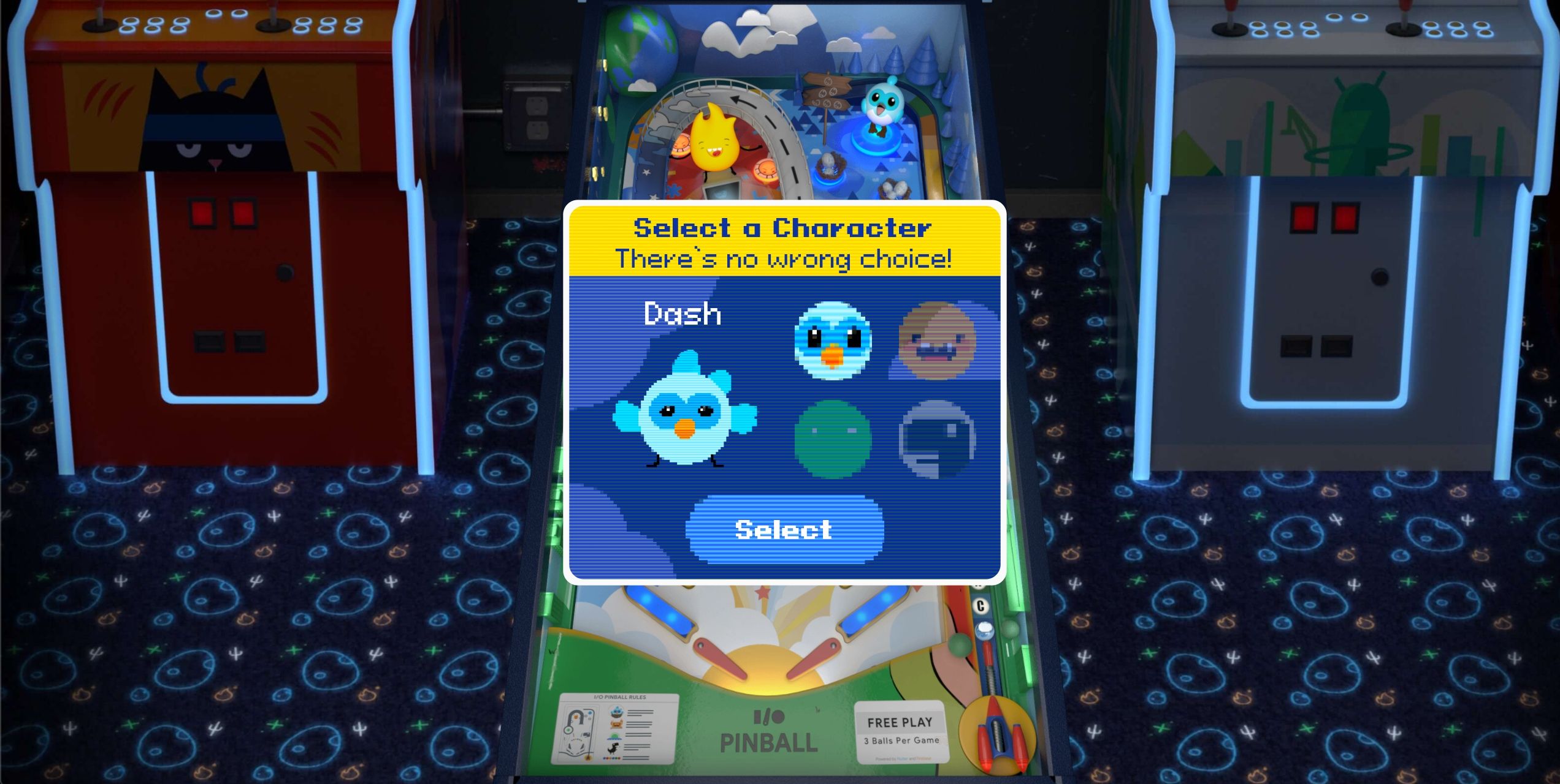 screenshot of io pinball game character selection 