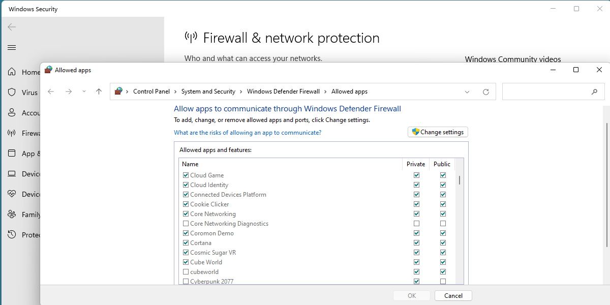 screenshot of windows defender firewall settings