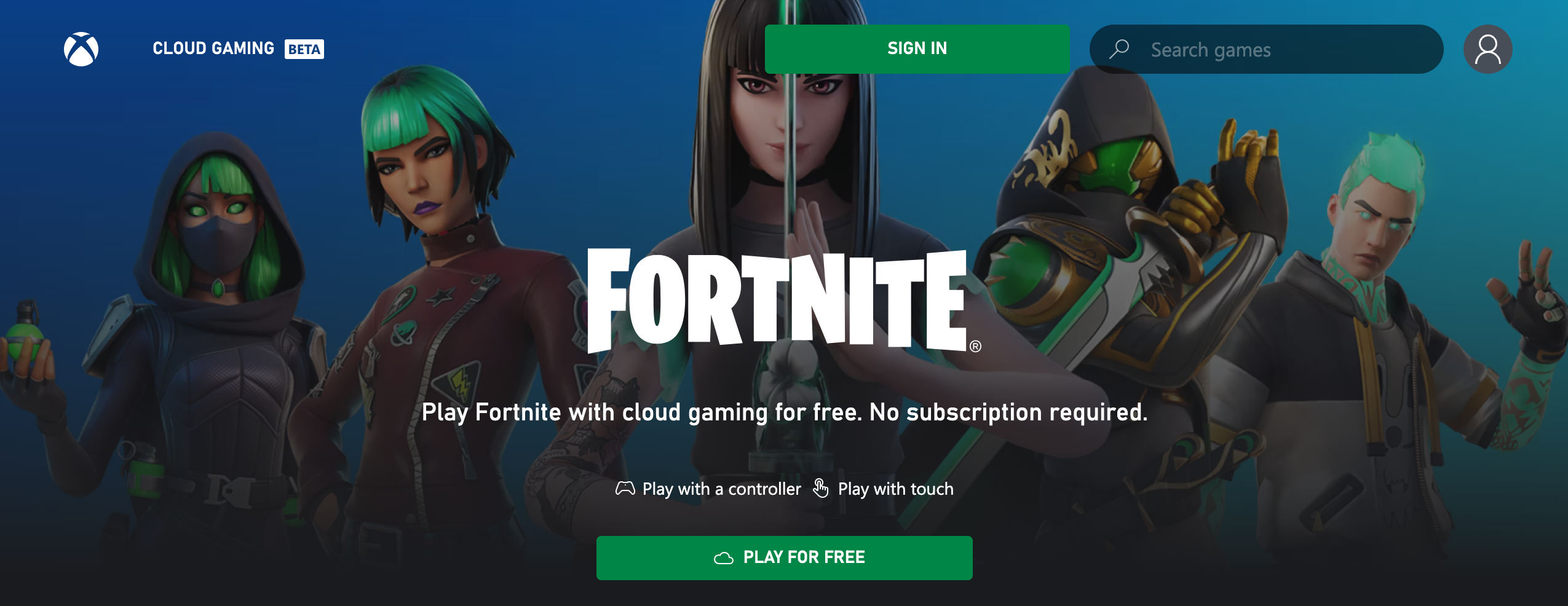 screenshot of fortnite play for free page