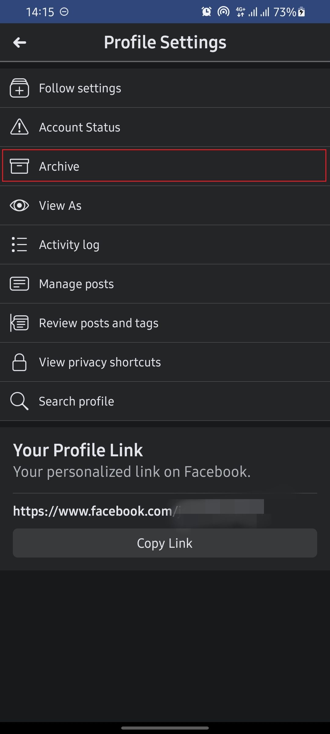 screenshot showing facebook profile settings