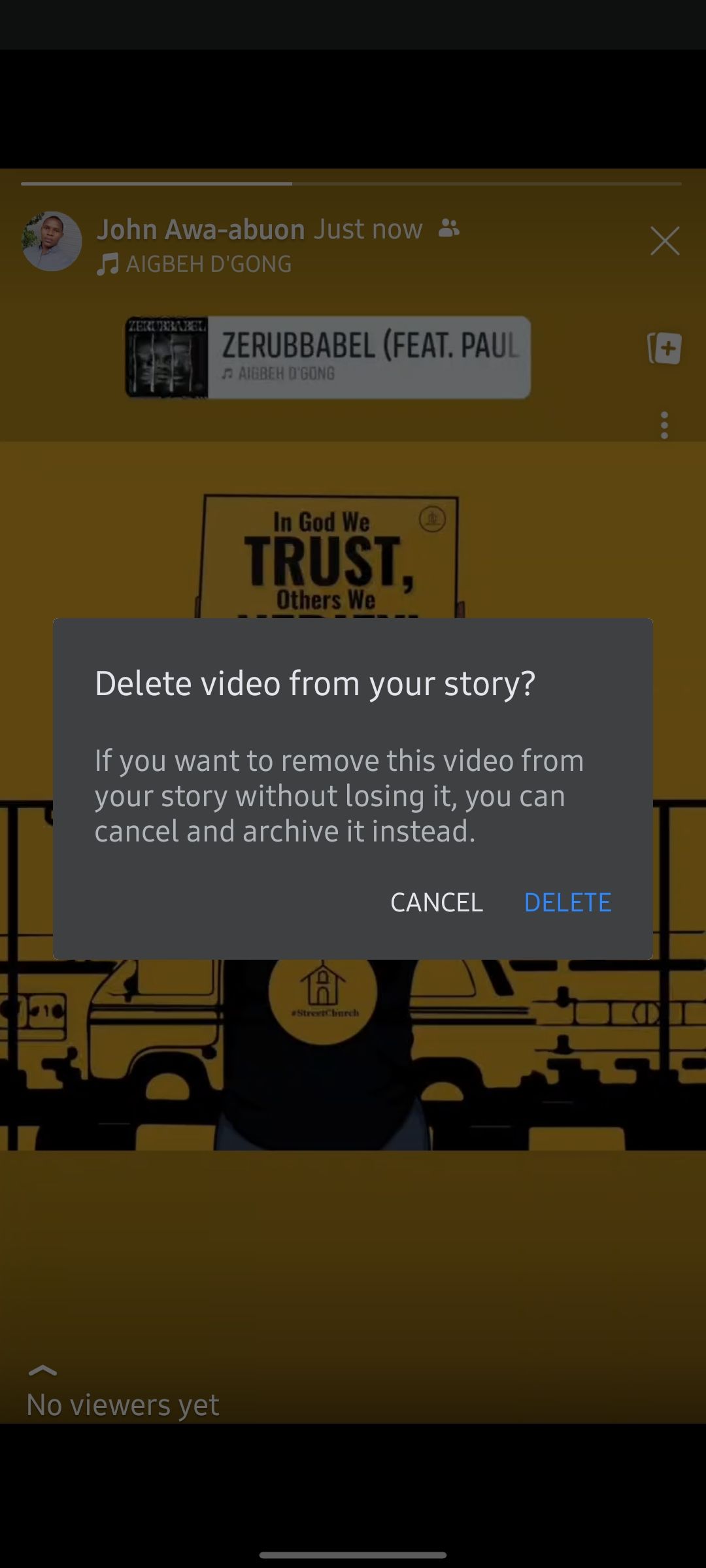 screenshot showing how to delete facebook story