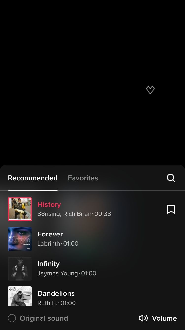 screenshot showing tiktok music library tabs