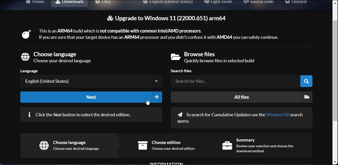 select language uup download windows 11 arm 