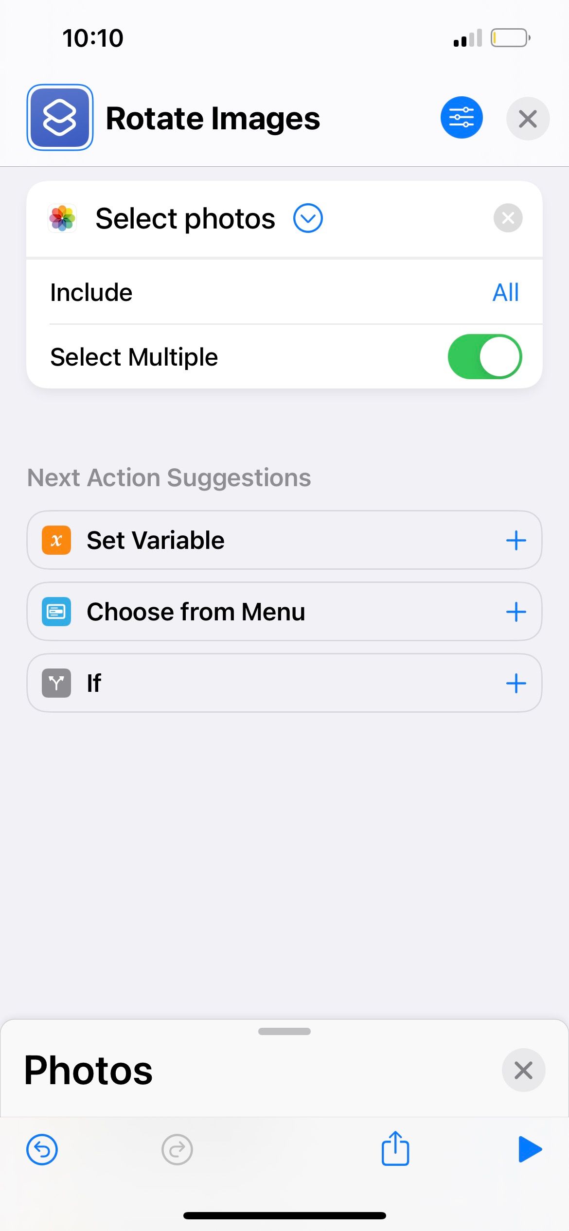 select photos iphone shortcut action