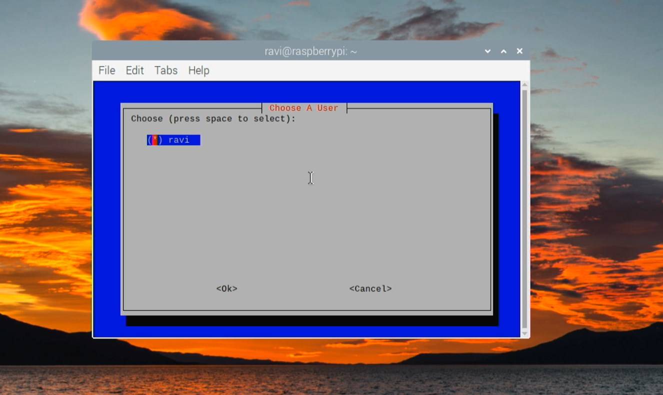 select the local user that will hold the configuration
