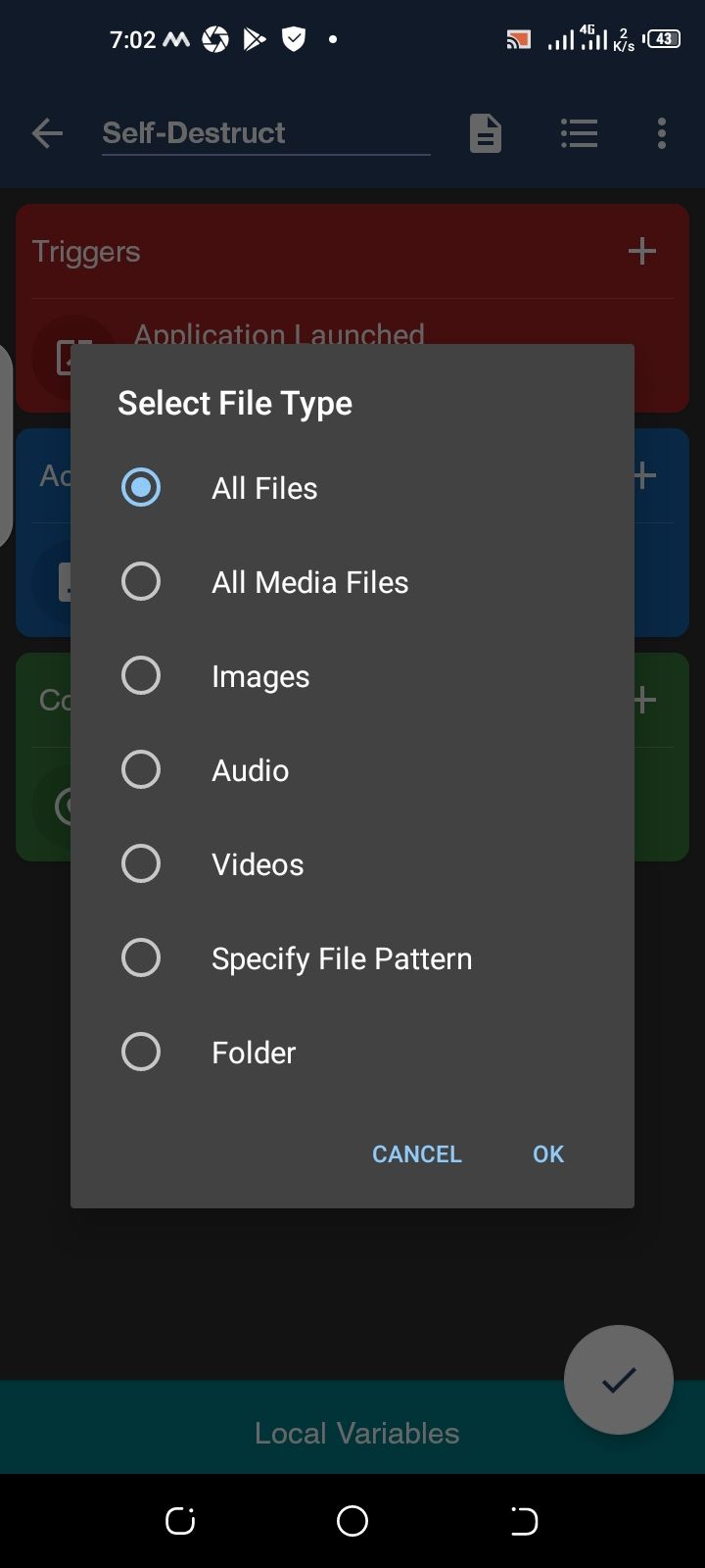 setting up self-destruct on MacroDroid