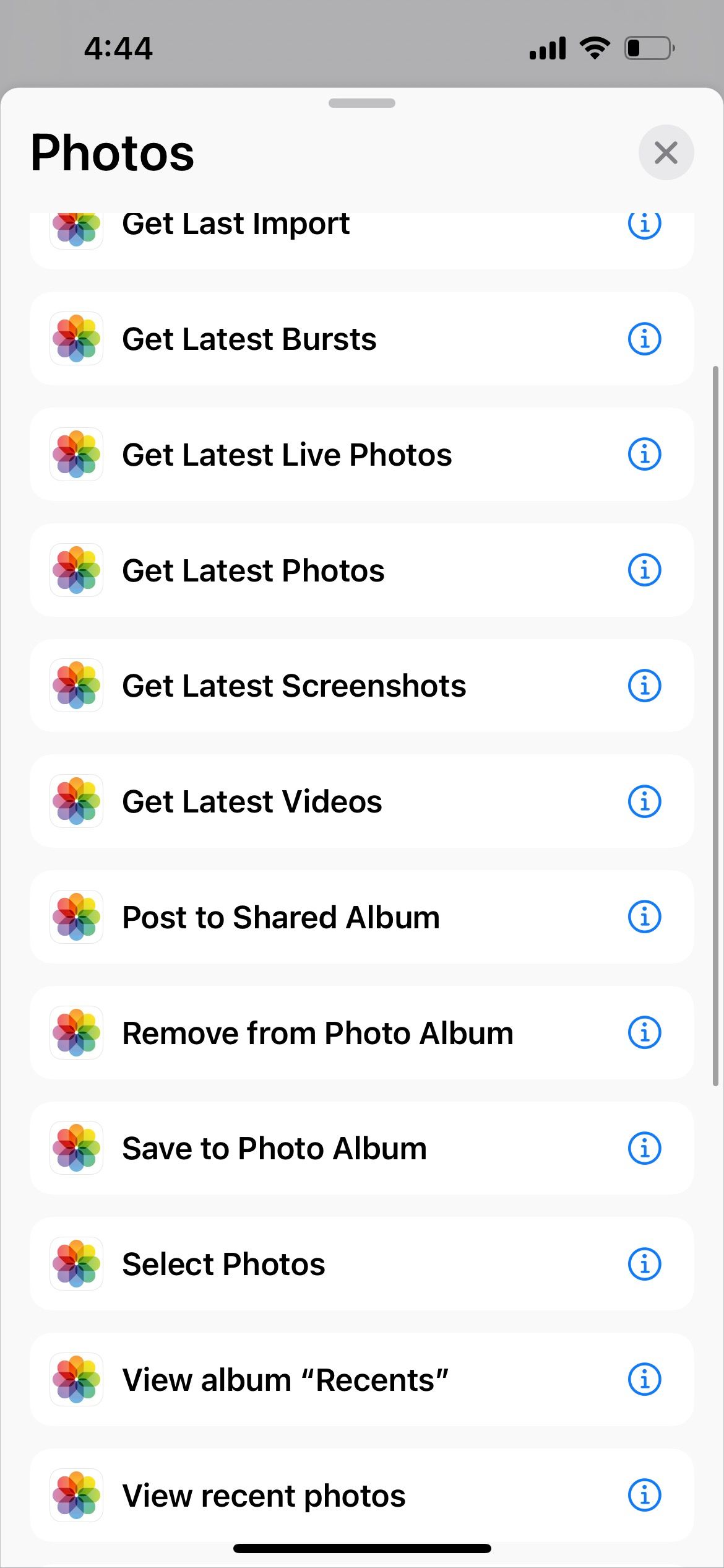action for photos app in iphone shortcuts