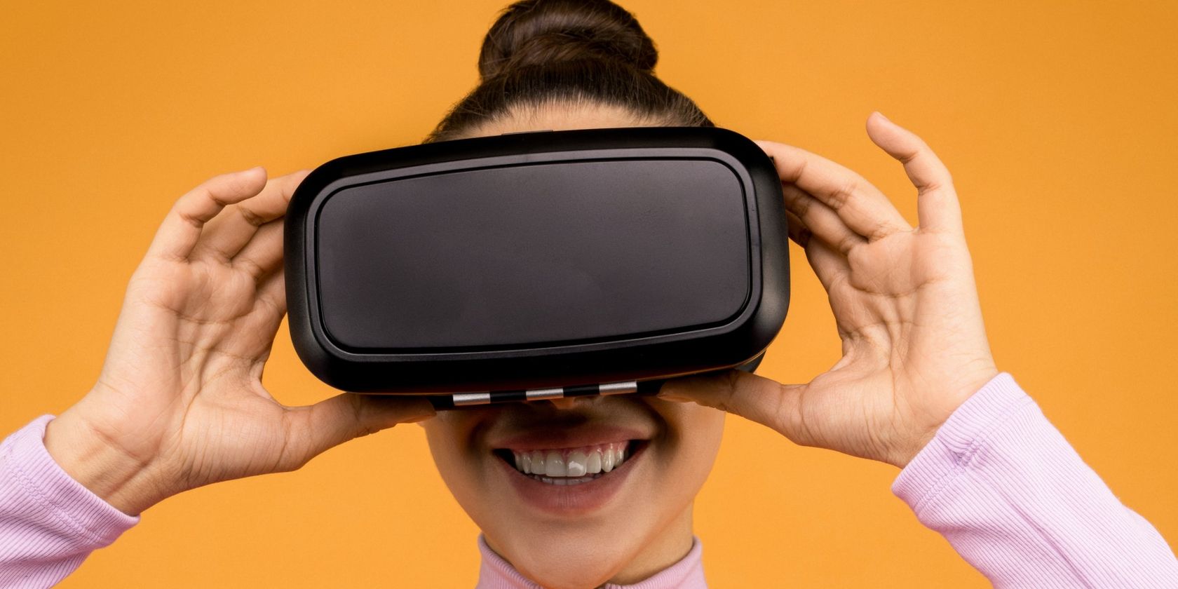 Smiling Woman Wearing VR Headset