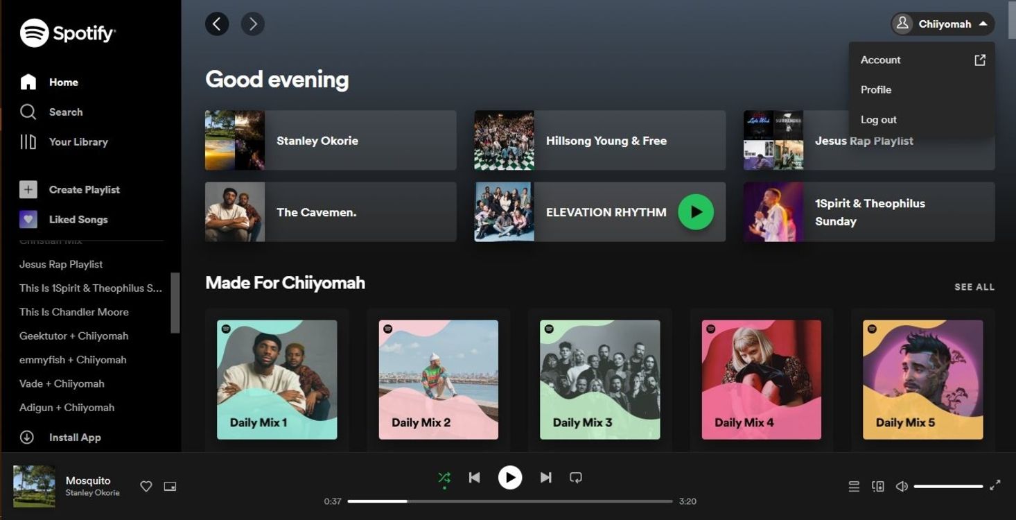 Spotify's home page