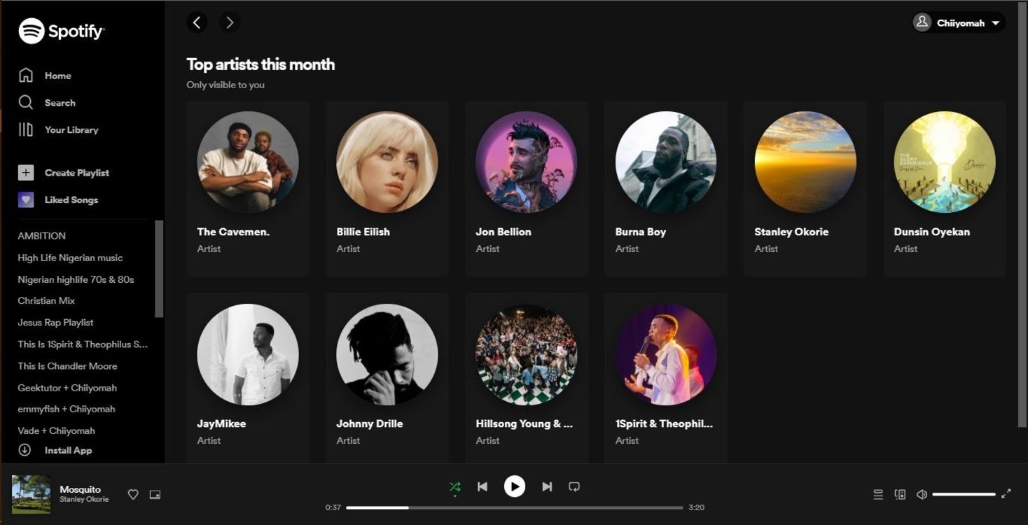 spotify top artists this month