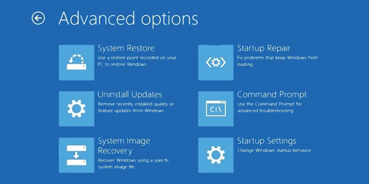 Startup repair in Windows 10.