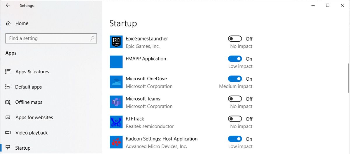 Windows 10 startup settings
