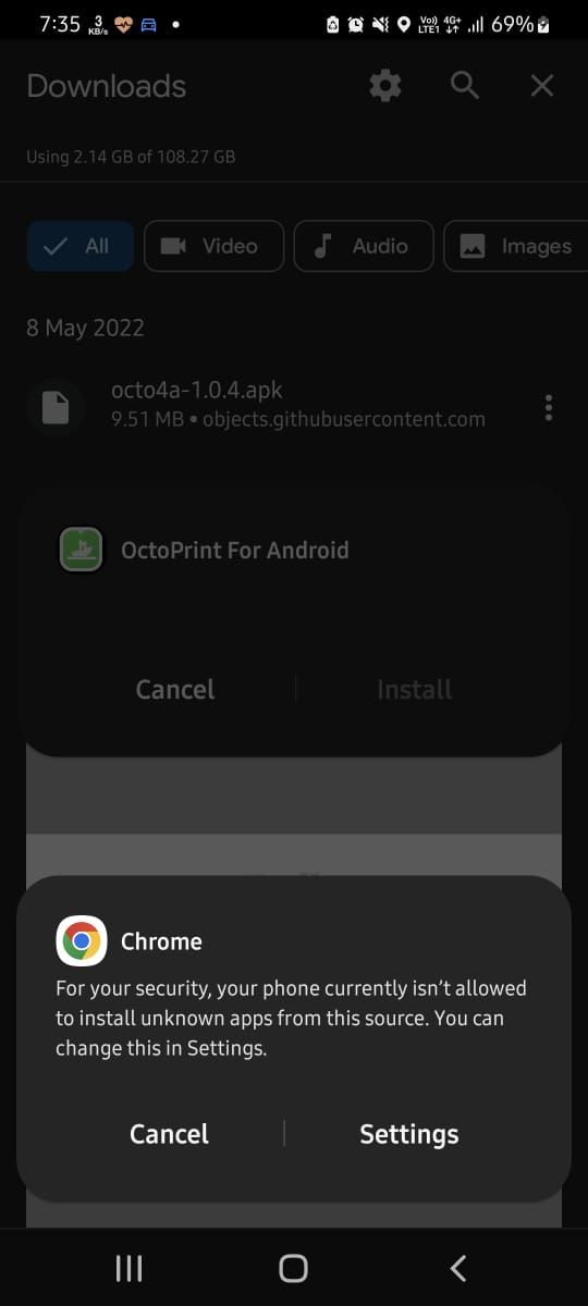 tap settings to enable installation of app from unknown source