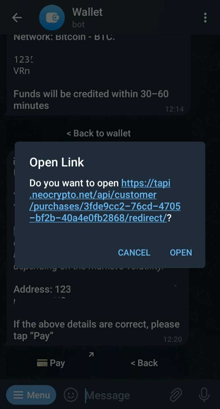telegram redirect link screenshot
